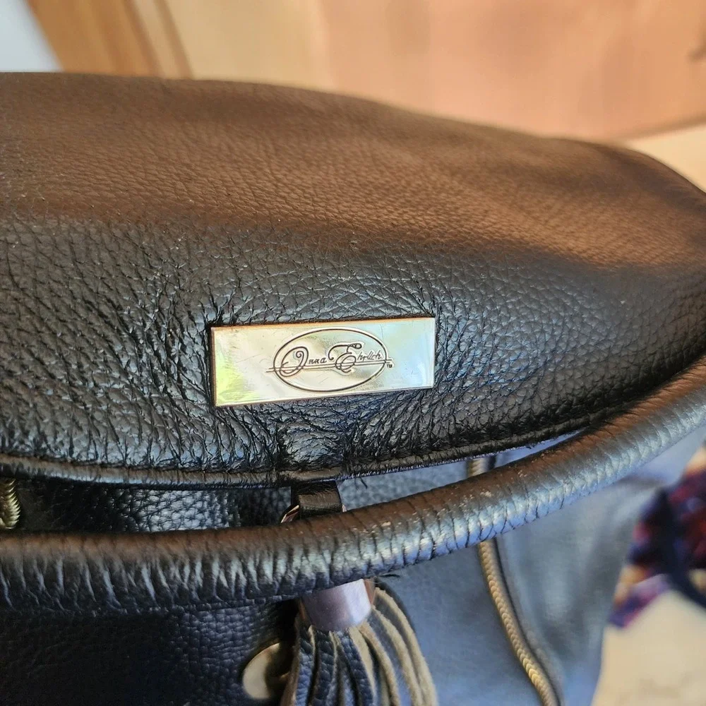 Onna Ehrlich Black Pebbled Leather Tassel Hobo Shoulder‎ Bag Purse Quiet Luxury